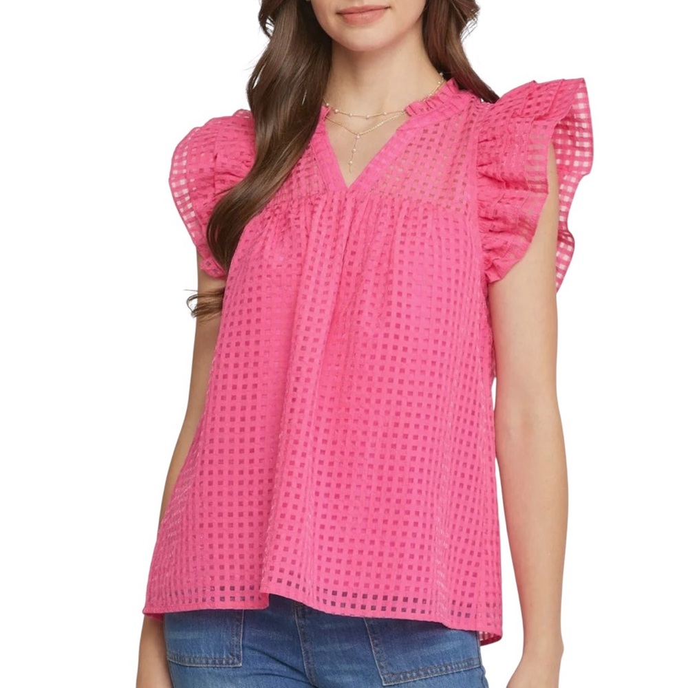 Entro Pink Eyelet Blouse with Ruffle Sleeves